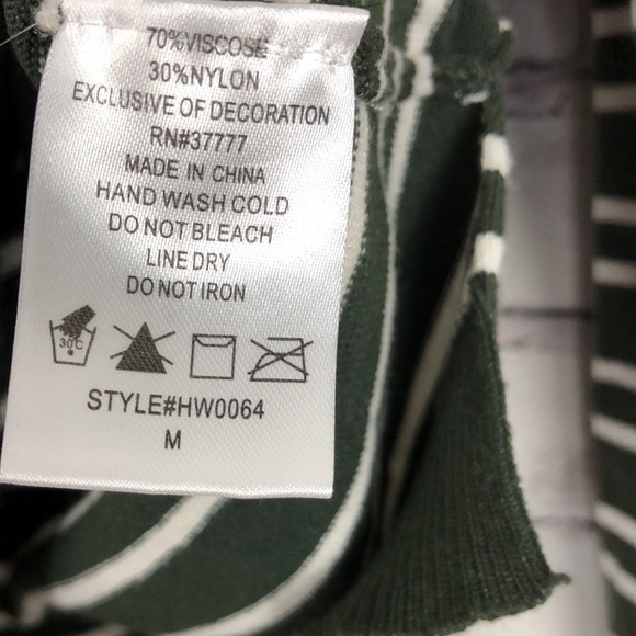 Renee C green white striped long sleeve brown patch elbow sweater size Medium - Picture 5 of 6